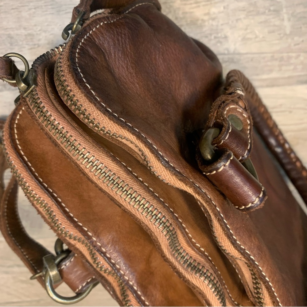 Coztanza Rota Italy Brown Leather Crossbody Studded Satchel Bag Compartments - Picture 13 of 13